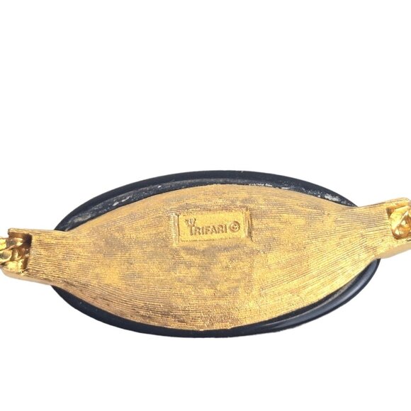 Crown Trifari Statement Black Gold Necklace Glam Vintage 80s 15" - Picture 6 of 9